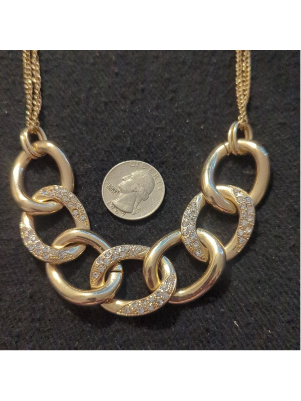 Gold Tone Clear Rhinestone Chunky Chain Link Statement Necklace - Picture 4 of 4